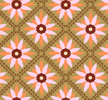 Cordinate Pattern Pink orange flower in diamond border