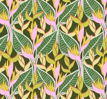 Hero pattern pink and green bird of paradise flowers