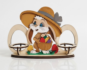 HANDGEFERTIGTER OSTER-KERZENHALTER AUS HOLZ – HASENMOTIV TISCHDEKO BUCHS SG