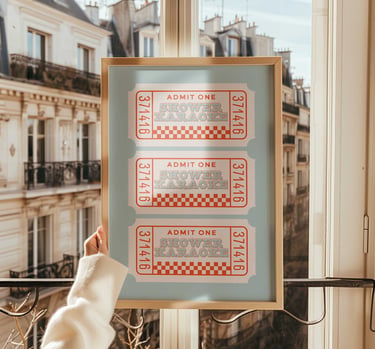 Retro shower karaoke ticket print with vintage concert ticket inspired design