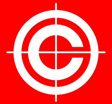 Copy Merch logo - White letter C inside a target crosshair symbol on a bright red background.