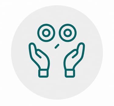 Teal line art icon of hands cupping eyes, representing vision care and optical health services.