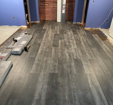 basement grey wooden floor installation