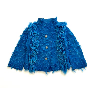 a blue jacket with button