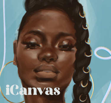African american woman with a long braid against a light blue background