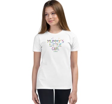 A child tshirt with the words Mummys Little Girl printed on in tropical exotic wordart
