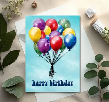 Minimal low poly geometric balloon birthday card
