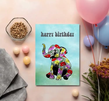 Illustrative elephant with floral inlay