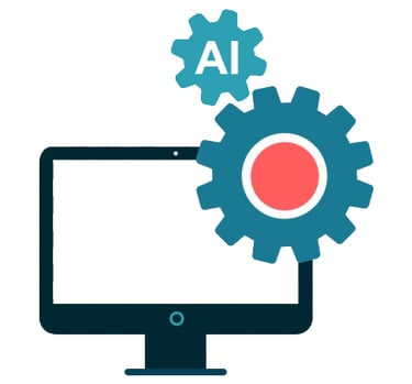 A painted computer screen with an AI cog wheel.