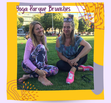 Martina and Sabine at a park yoga brunch in Lisbon.