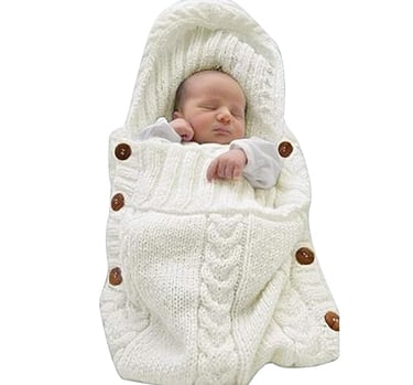 Baby sleeping bag with knitted fabric shell.
