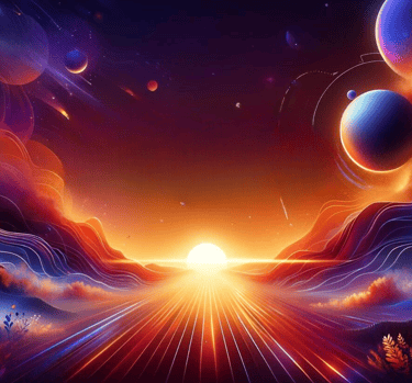 Bannière inspirante aux couleurs du crépuscule avec des teintes vibrantes d'orange, de pourpre et de bleu profond, symbolisan