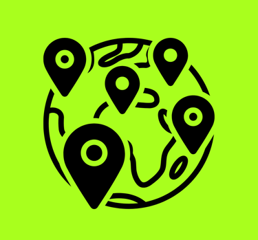 globe with multiple pin locations icon