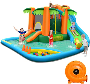 Costzon Inflatable Water Slide, Mega Water Bounce House Combo for Kids Outdoor Fun with Splash Pool,