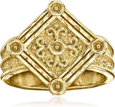 Etruscan Revival Ring. Italian 18kt Gold Over Sterling. No Stones
