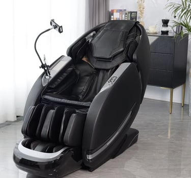 A luxury massage chair with leather upholstery and advanced massage features