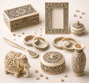 Intricately carved bone crafts