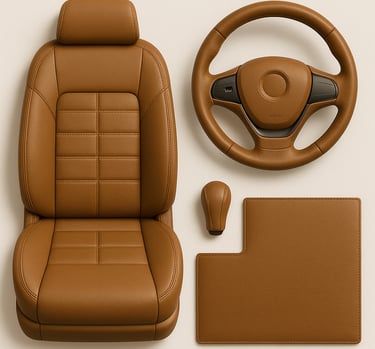 Automotive leather seats, covers and interior trims, premium export quality leather items