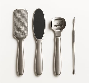 Pedicure tools for foot care including files, callus removers and grooming tools, professional expor