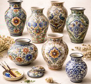 Hand-painted ceramic vase with floral artisan artwork