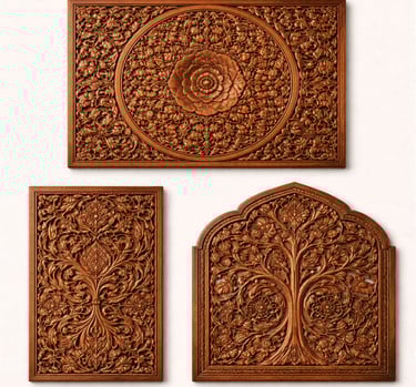 Ornamental hand carved wooden wall décor panels