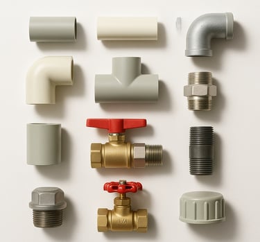 Plumbing items including pipes, valves and fittings for water systems, durable export quality plumbi