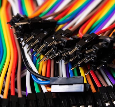 a bunch of wires and wires connected to a computer