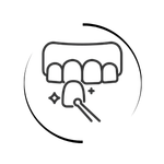 Line art icon showing a dental veneer being applied to a front tooth for cosmetic dentistry.