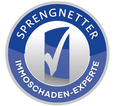 Das SPRENGNETTER Siegel "Immoschaden-Experte" untermauert die Fachkenntnis zur Bauschadenbewertung.
