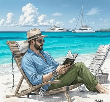 Aditya Jadhav reading book at the private beach of GaanBaru