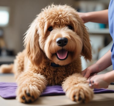 A happy dog just finished with its dog groom