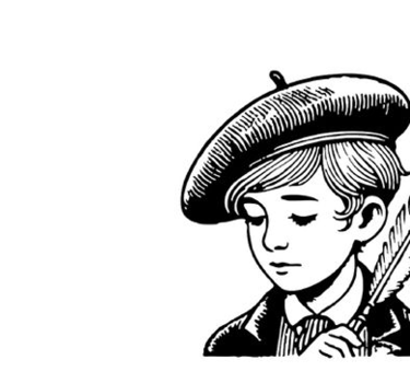 logo d'un jeune enfant avec béret et plume