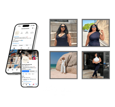 a woman in a black dress and a cell phone