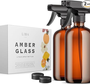 a glass bottle of amber glass cleaner