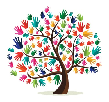 A tree with colourful helping hands as leaves.