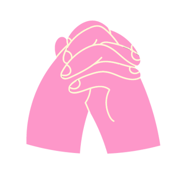 a pink hand holding a pair of hands