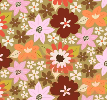 Hero pattern big maroon pink florals and tiny white florals bloom.