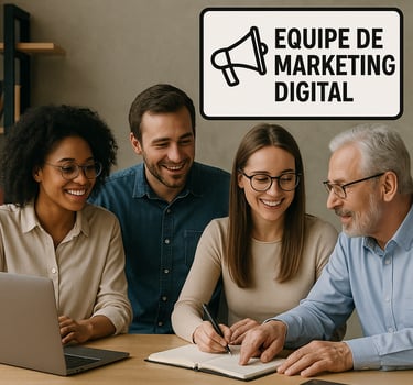 Equipe de marketing explicando o tráfego pago