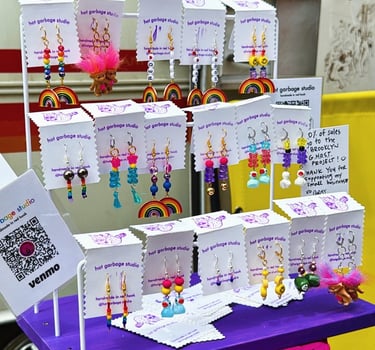 Display of lots of earrings at a market 