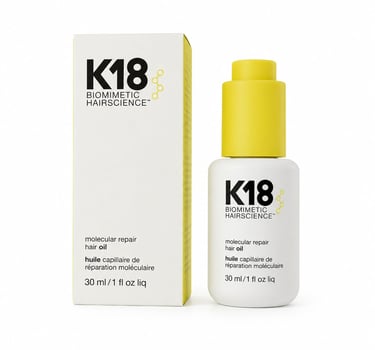 K18 lightweight hair oil for repairing dry and damaged hair.