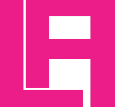 a pink letter e with a black and white letter e