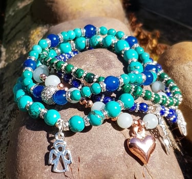 blue bead bracelets with a heart charm