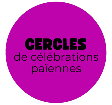 Rond violet sur lequel est écrit "cercle de célébrations paiennes"