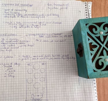 paper wireframes with a pretty turquoise box next to it