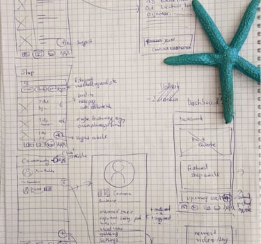 paper wireframes with a pretty turquoise seastar next to it