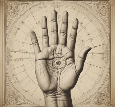 A serene workspace featuring astrological charts, vastu diagrams, and calming decor.