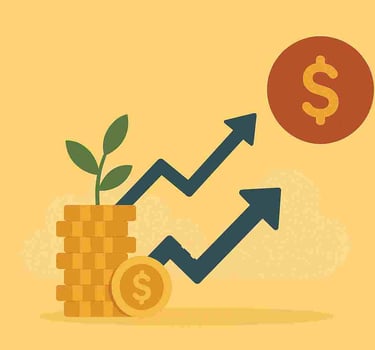 pengar med pilar som pekar uppÄt mot ett dollartecken