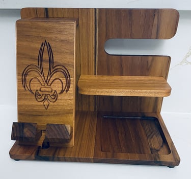 Wood Phone Docking Station, Desk Accessories & Workspace Organizer,