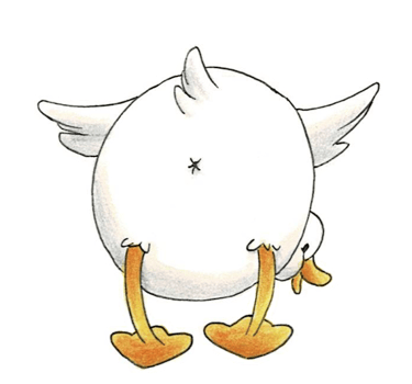 Cute white duck illustration showing a round feathered back, made by Sabrina Bochmann