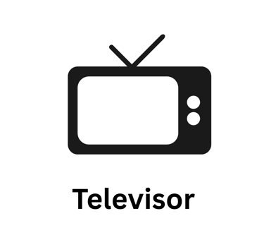 Black retro television icon with antenna and the word Televisor written underneath.